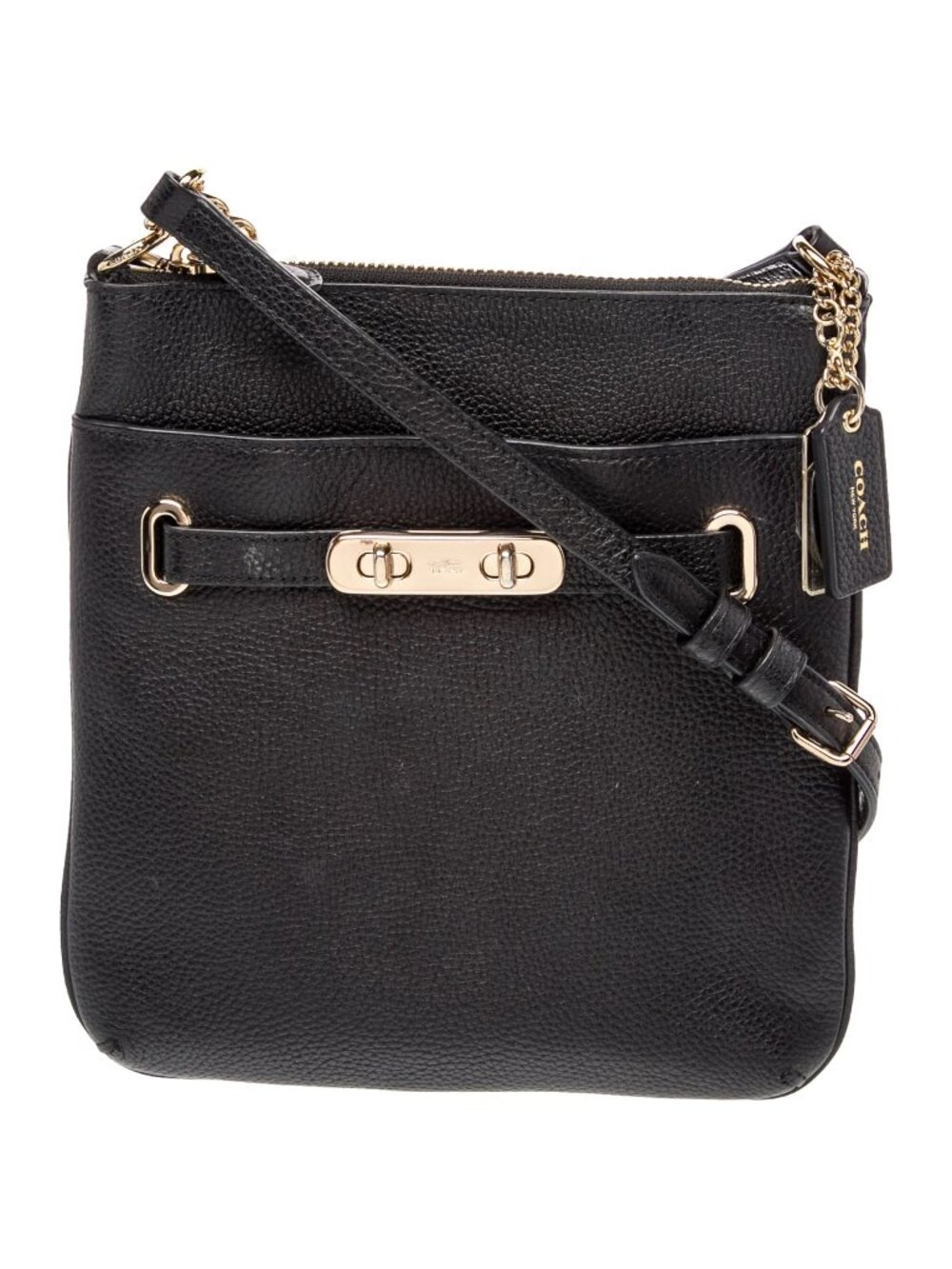 Coach Leather Messenger Bag Women Black Leather Gold-Tone Hardware - Picture 2 of 10